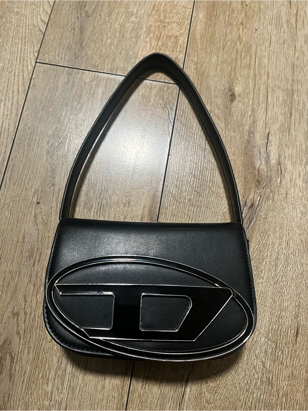 Diesel Black Shoulder Bag with Silver Logo Accent